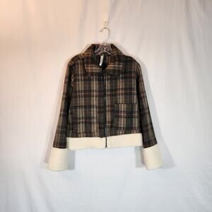 TRUEBLOOD Green Orange Plaid Wool Fleece Academia Fall Women Medium M FLAWED NEW